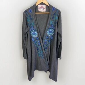 Johnny Was Embroidered Cardigan Women’s S Oversized 100% Cotton Quiet Luxury